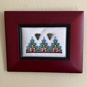 Hand Crafted Red Framed Geometric Embroidered Wall Art